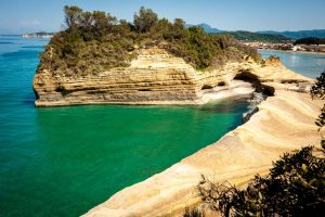 sidari beach coast cana d amour caves sand hills rocks with sand village tourism restaurants hotels north corfu